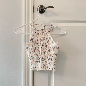 🍏 Garage Smocked Tie Halter Crop Top - XS